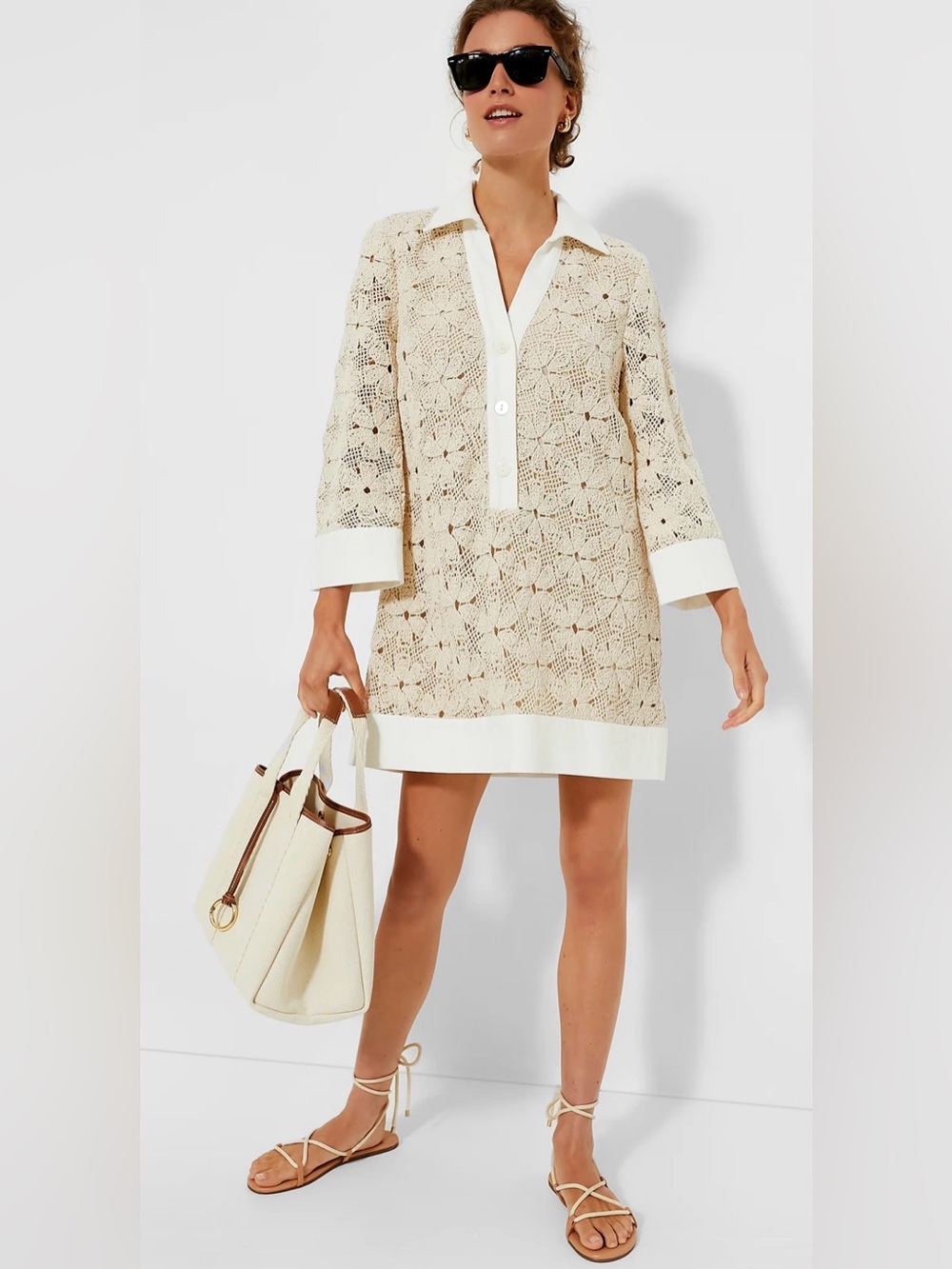 Tuckernuck Cream Crochet Shirt-Tunic Coverup - Picture 1 of 11